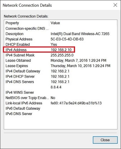 a screenshot of Windows IP configuration